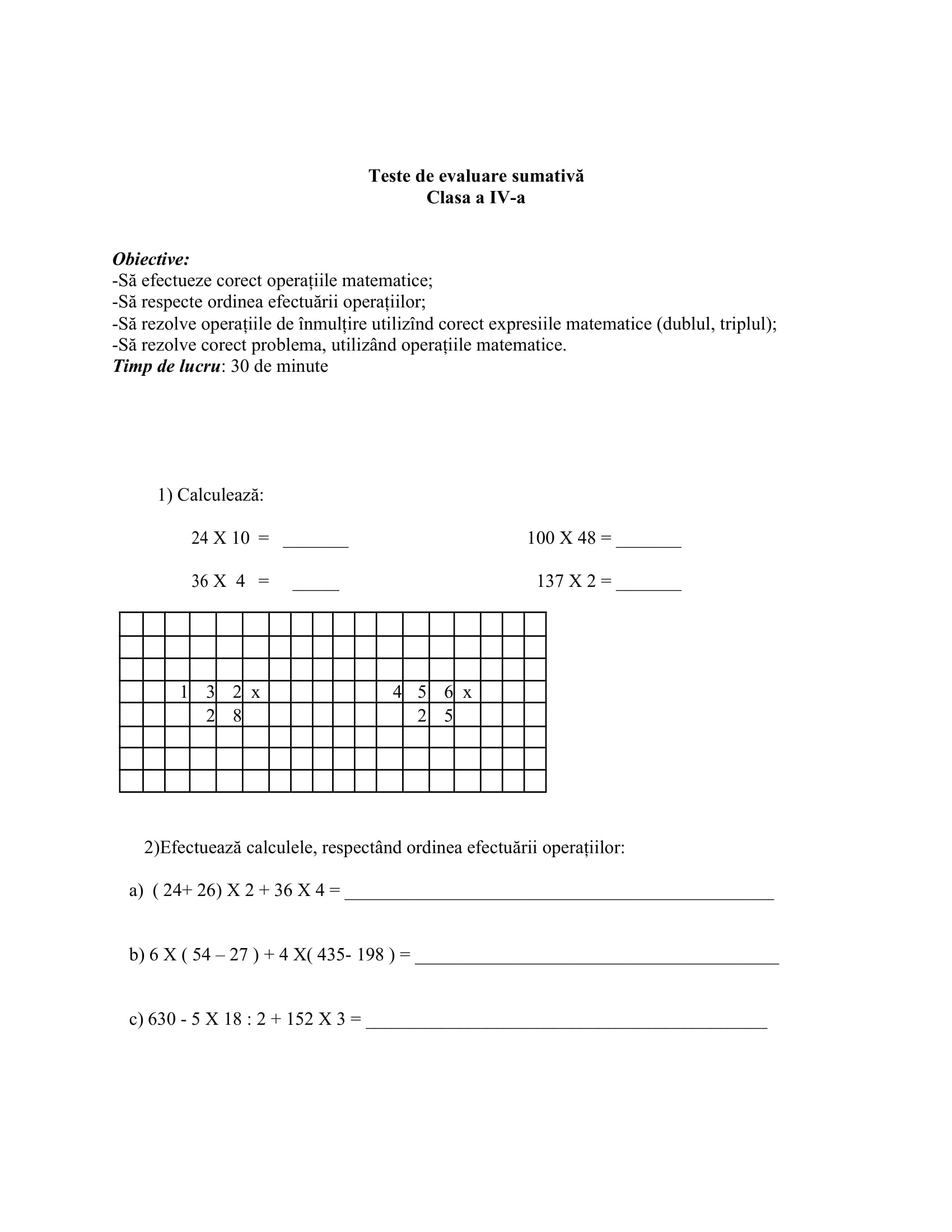 AcademiaABC Test Matematică clasa a IV a