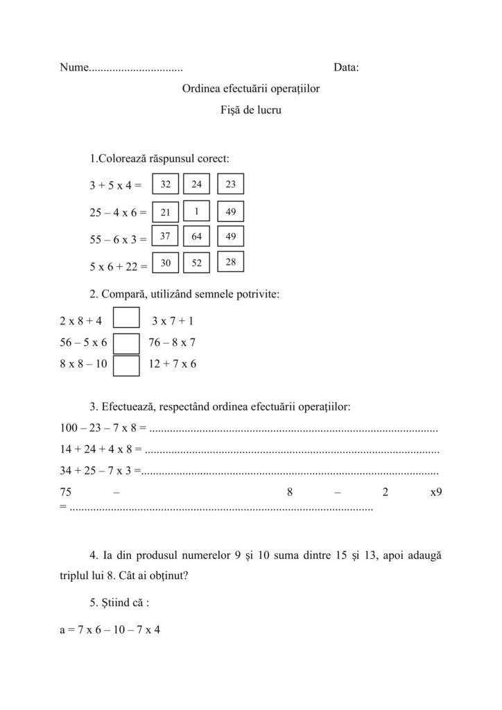 Academiaabc Fi De Lucru Matematic Ordinea Efectu Rii Opera Iilor
