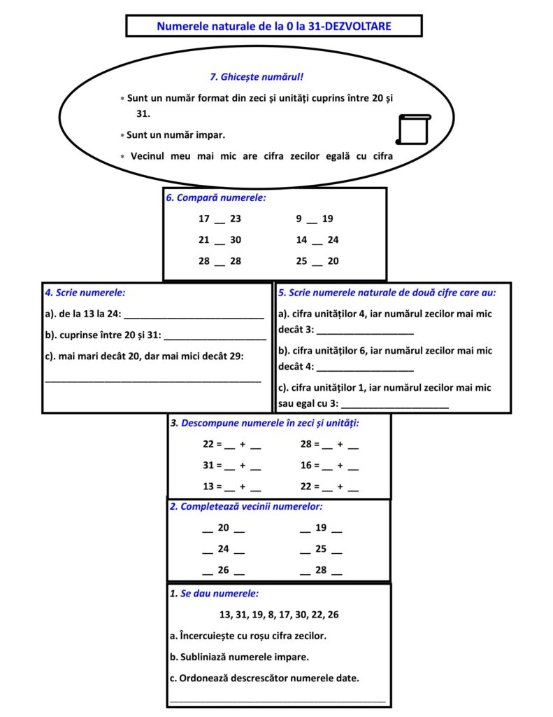AcademiaABC Fișă de lucru Numerele naturale de la 0 la 31 Dezvoltare