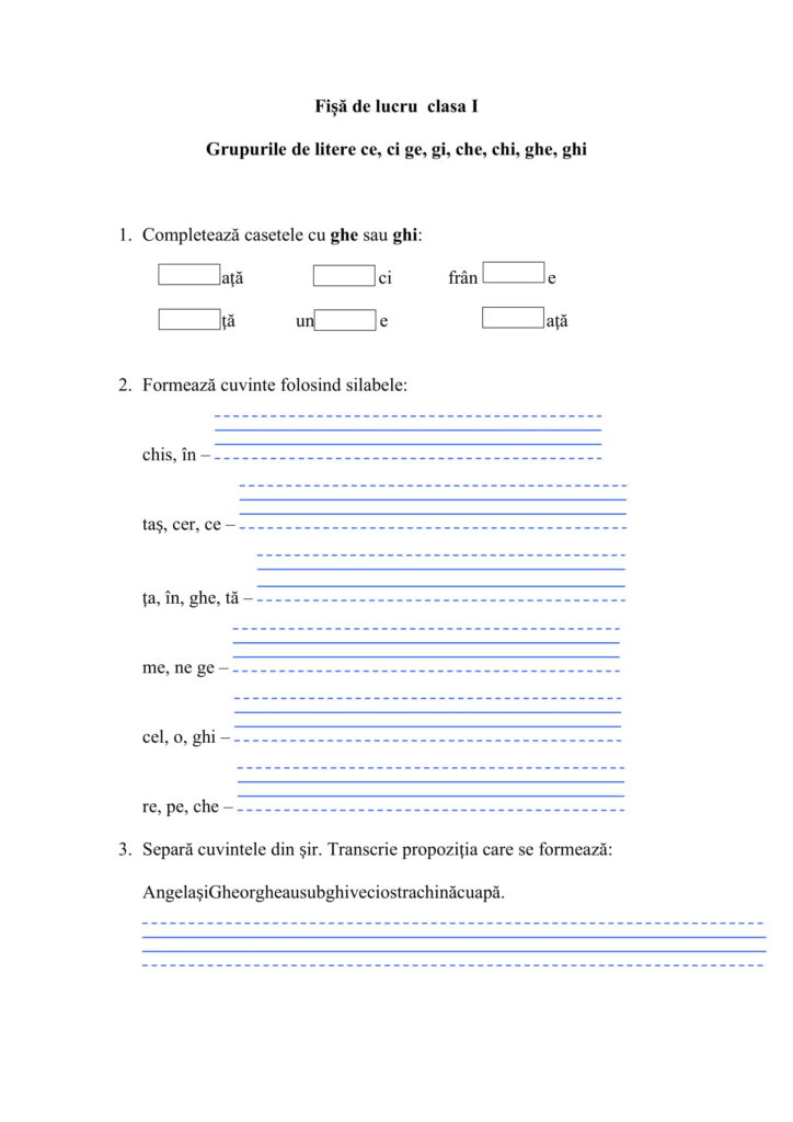 AcademiaABC Fișă de lucru Clasa I Grupurile de litere ce ci ge gi