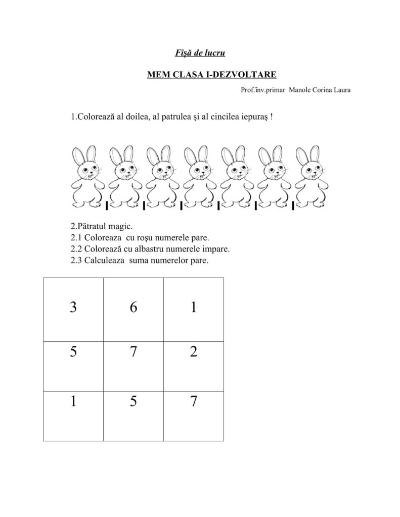Academiaabc Fi De Lucru Matematic I Explorarea Mediului Clasa I