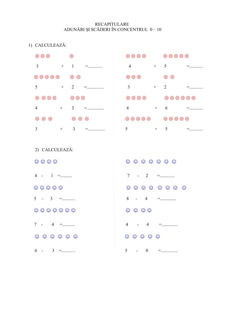 AcademiaABC Recapitulare Adunări șI scăderi în concentrul 010
