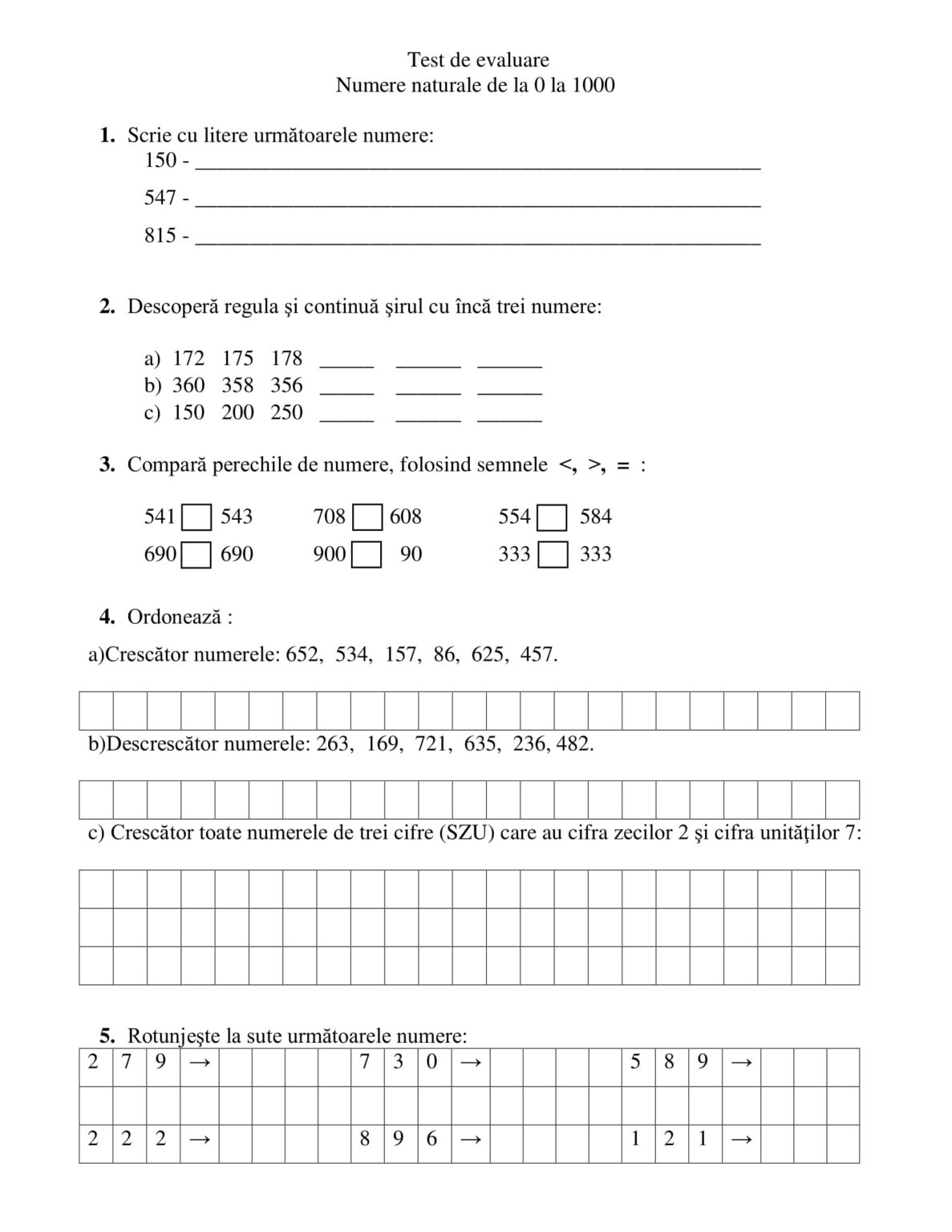 Academiaabc Test De Evaluare Numere Naturale De La 0 La 1000 