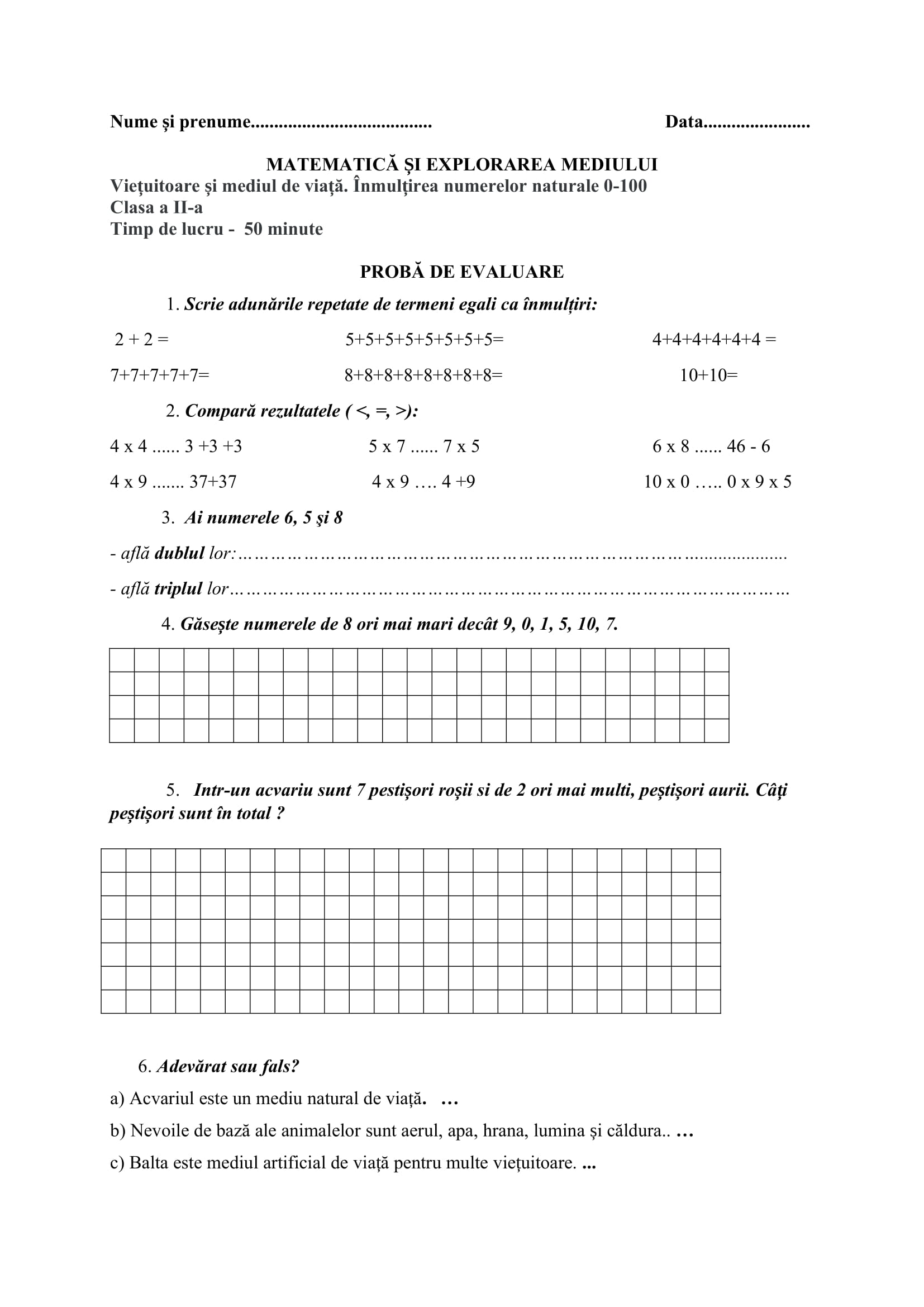 AcademiaABC – Test De Evaluare. Înmulțirea Numerelor Naturale 0-100