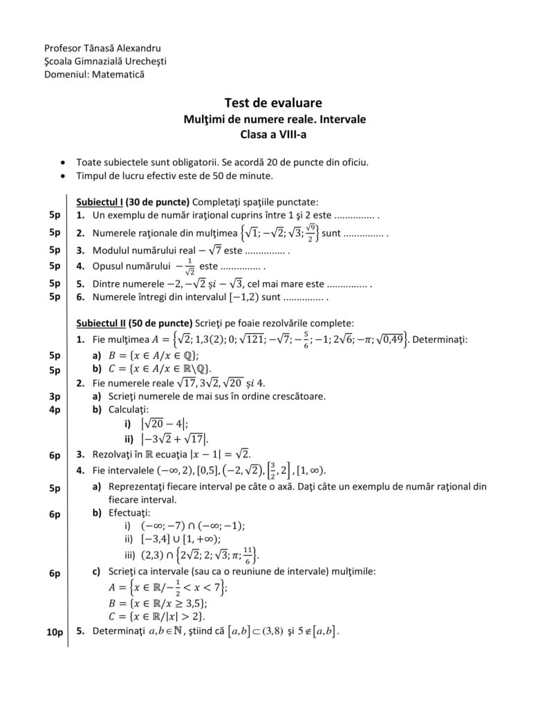 teste matematica clasa 8 rezolvate