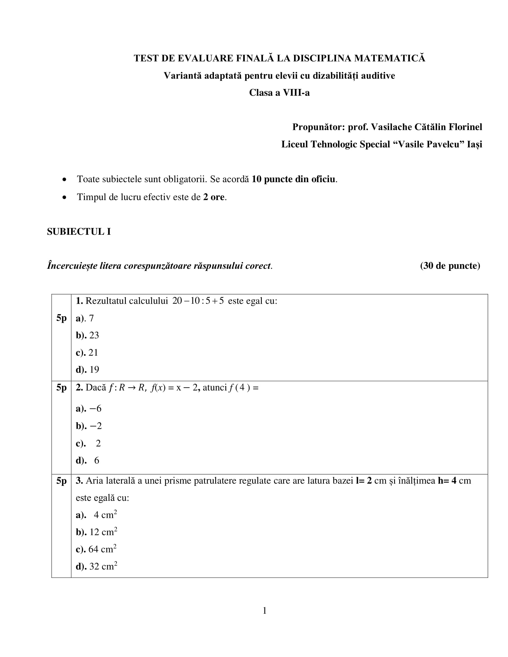 compile Philadelphia Outlook AcademiaABC – Evaluare finală Matematică-Clasa a VIII-a Învățământ special