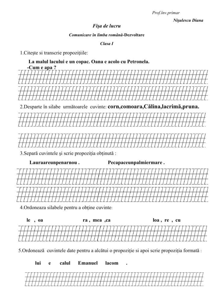 AcademiaABC – Fișă De Lucru Clasa I Comunicare în Limba Română(Dezvoltare)